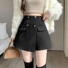 Women's 2026 Autumn/Winter High-Waist Wool Suit Skirt Pants - Double-Breasted, Wide-Leg Slimming Shorts