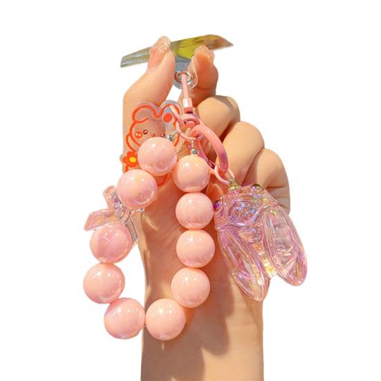 

Keychain Strong Load-Bearing Macaron Color Beads Key Chain with Glitter Cicada Pendant Portable Anti-Lost Mobile Phone Chain Bag Hanger розовый