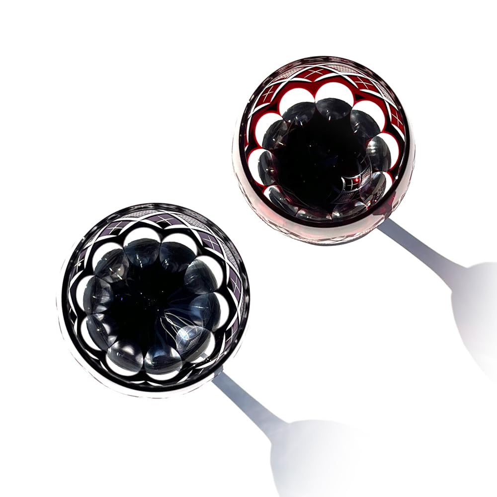 Official Direct Sales from Taiburo Edo Kiriko Yarai Nanko Crest Wine Glasses and Edo Wooden Made in Japan Studio (Red Purple) TB90408RM, Boxed,