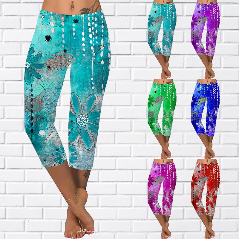 Satın alın 2022 Summer 3D Printed Summer Short Leggings Cropped Skinny