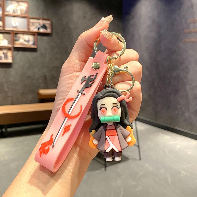 Cartoon Anime Ghost Annihilation Blade Key Chain Creative Silicone Charcoal Jiro Car Pendant Couple Bag Keychain