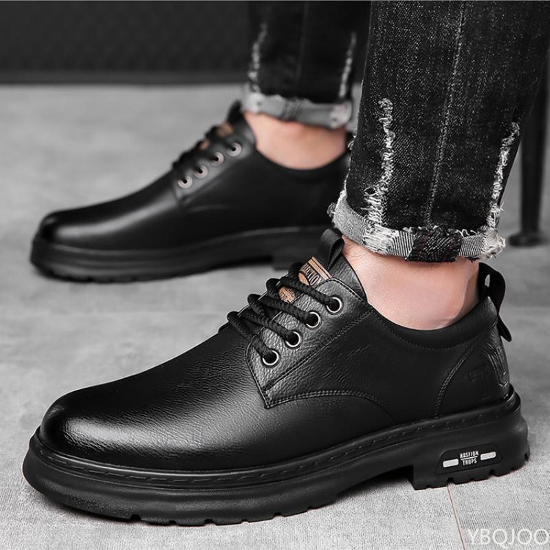 Retro New Men'S Leather Shoes Handmade Business Casual Workwear Men Shoes Solid Color Lace Up Soft Sole Breathable Sports Shoes