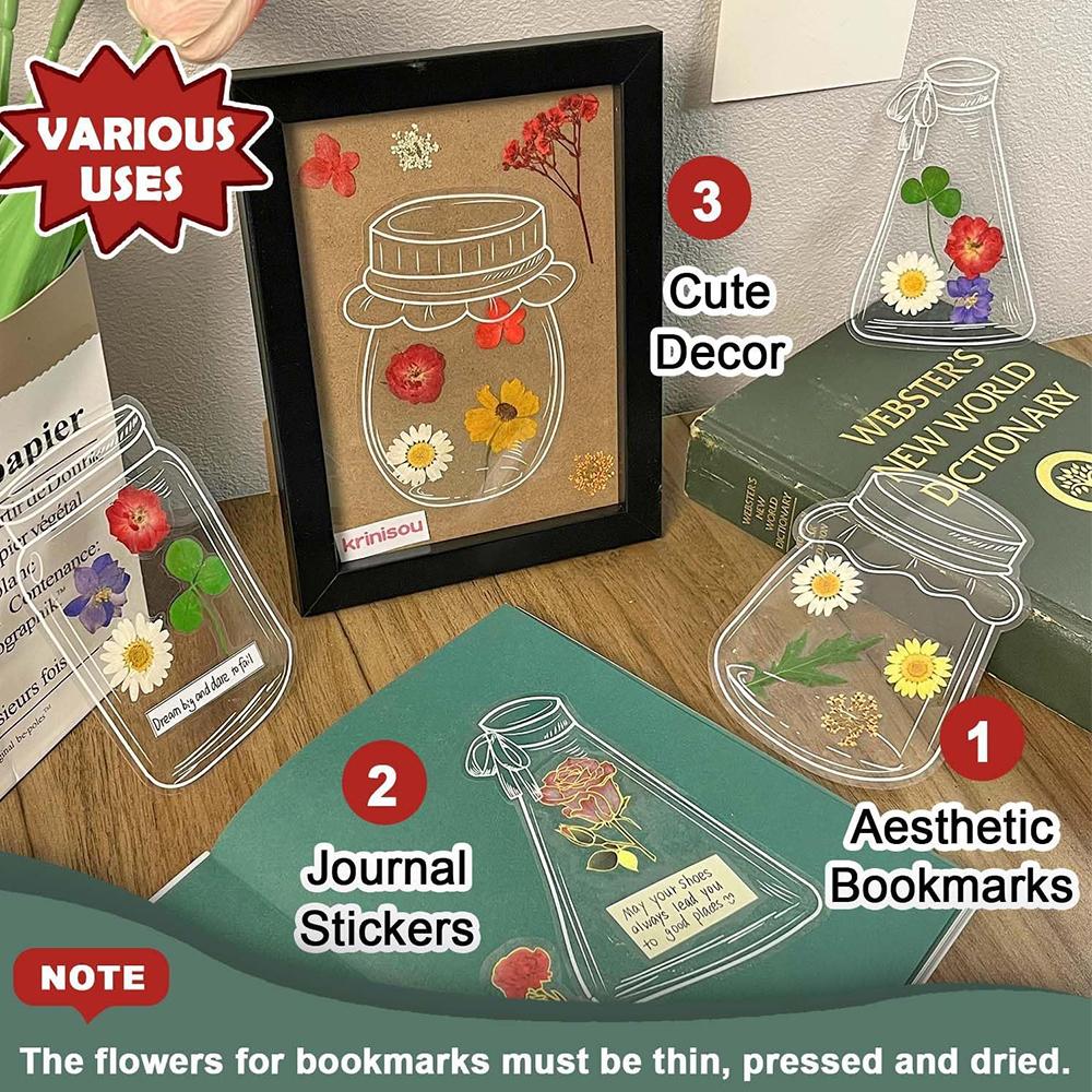 40pcs DIY Transparent Bookmarks for Dried Flowers (Pressed Flowers Excluded)