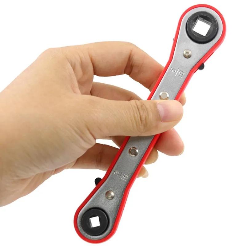 Refrigeration Ratchet Wrench Conditioning Service Wrench 4 Different Sizes - 1/4 X 3/16 Square X 3/8 X 5/16 Square