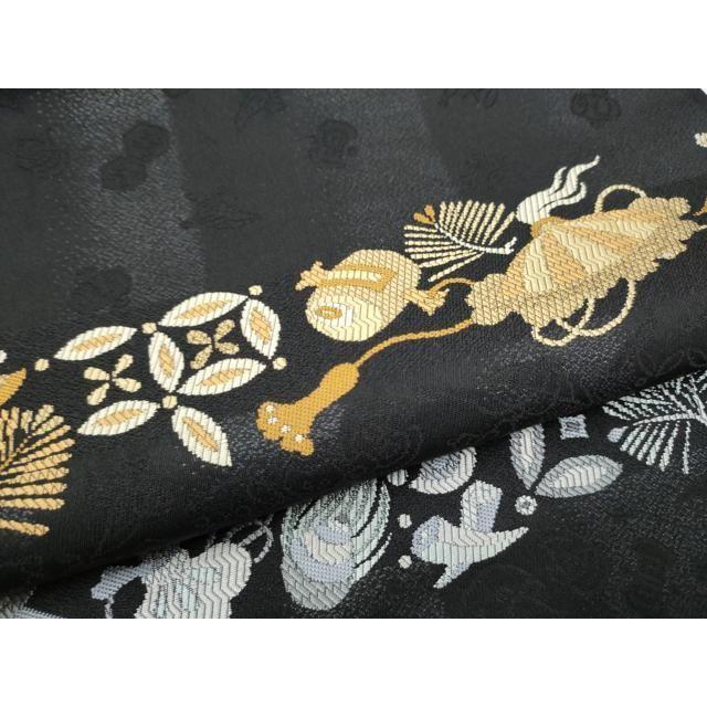 Used Heiwaya Kimono - 9-inch Nagoya Obi, Treasure-filled Pattern, Black, Pure Silk, Masterpiece CABI0257hy