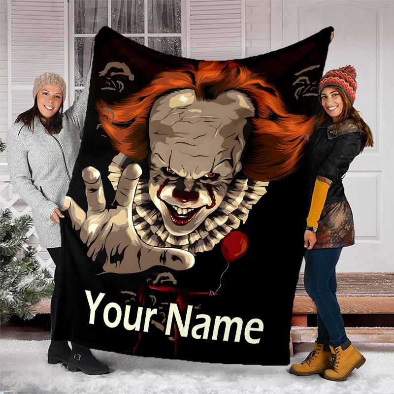 Customizable Pennywise Throw Blanket – Personalized Name, All-Season Cozy Snug Blanket, Machine Washable, Personalized Blanket