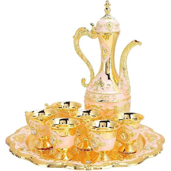 Tea Sets, Vintage Coffee Pot Set with 6 Coffee Cup and Tea Tray Luxury Teapot Set Tea Party Set Art Crafts Wedding Gift