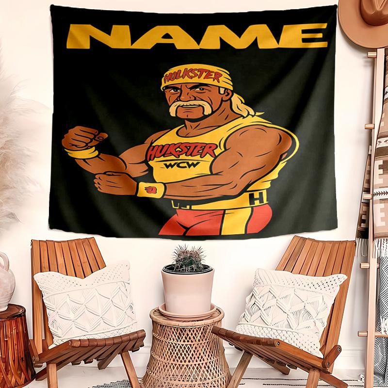 Personalized Hulk Hogan Background Tapestry,Custom Name Birthday Party,Multifunctional Wall Decoration for Home Decor,Various Occasions