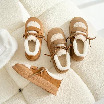 Fluweel katoenen schoenen dames echt leer met haar en dikker 2025 winter nieuw retro veelzijdig wollen schoenen warme dikke zool sneeuwschoenen