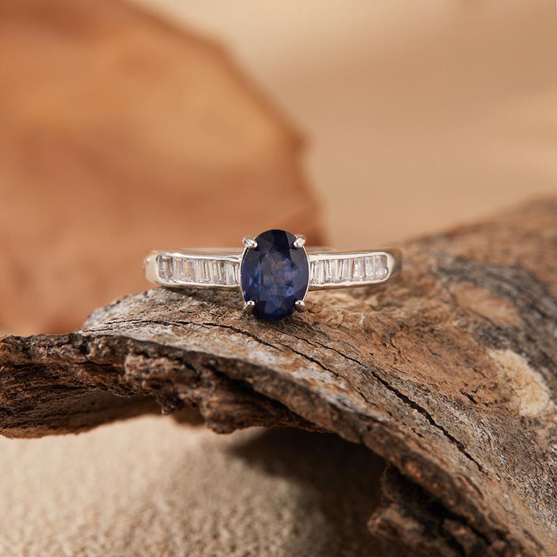 Natural Sapphire Ring Women'S S925 Sterling Silver Colored Jewelry Xiaohongshu Wechat Channels Earrings