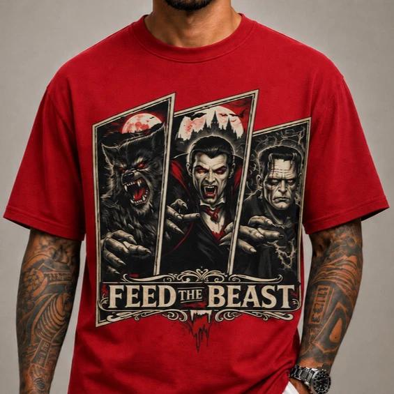 Horror Graphic T-Shirt Werewolf Dracula Frankenstein Gothic Tee Unisex 4XL