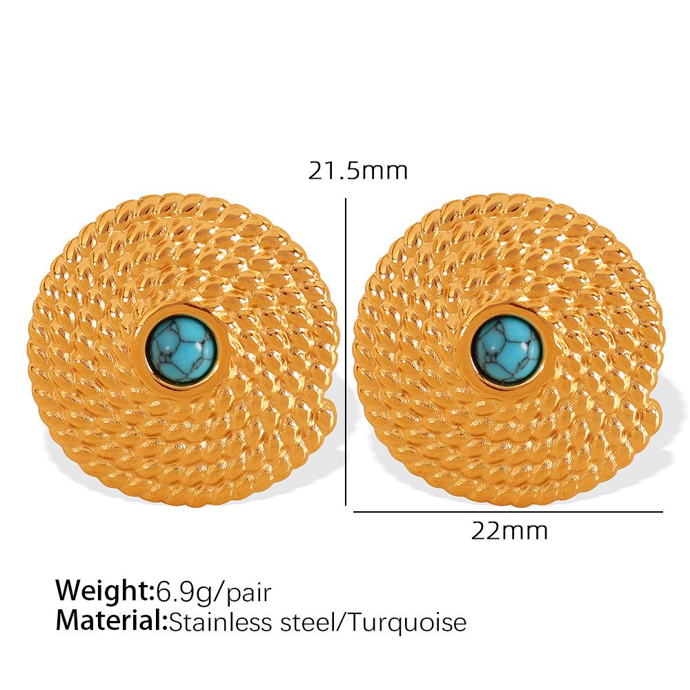 European & American Titanium Steel Earrings with Turquoise & Tiger Eye Stone Pendant