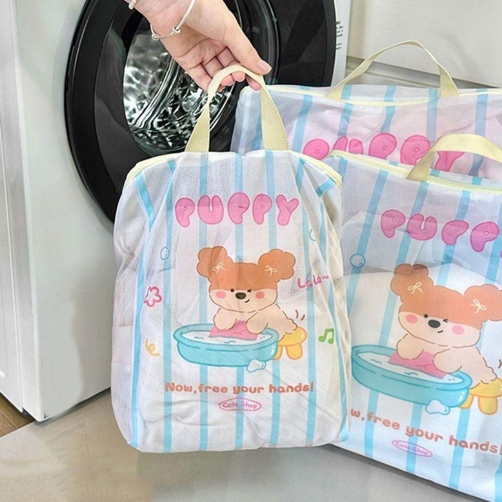 4Pcs/Set Zippered Puppy Mesh Laundry Bag Puppy Printed Laundry Bag Clothes Organizer