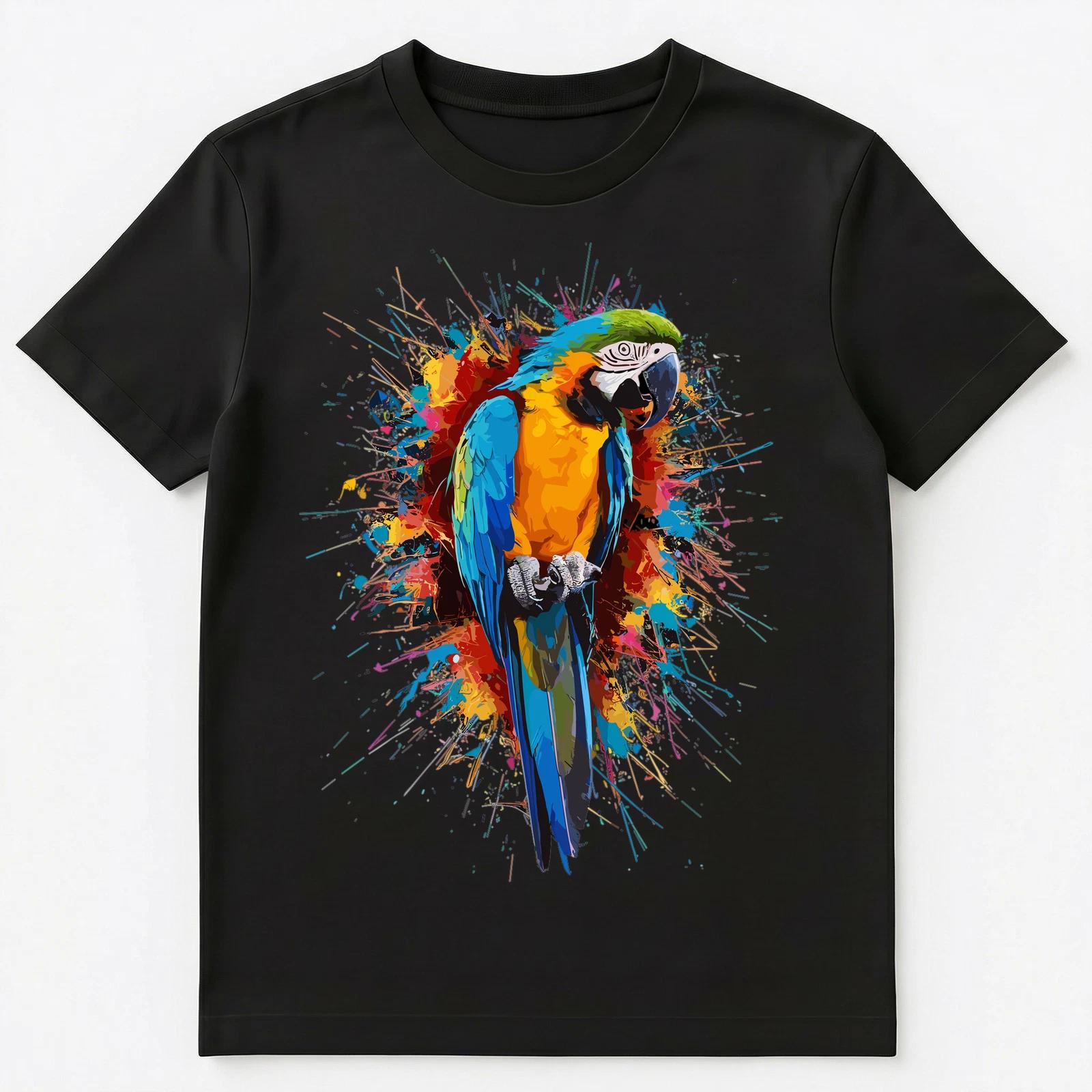

Colorful Paint Splash Cute Macaw Art Graphic Unisex T-Shirt S