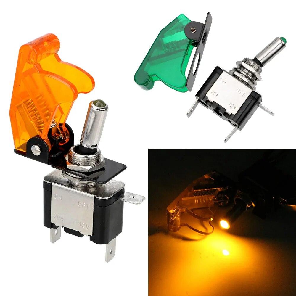 1PCS 12V 20A Toggle Switch LED Switch Car Auto Cover LED Light With Protective Cover SPST Toggle Rocker Switch Control On/Off 5 Switches4