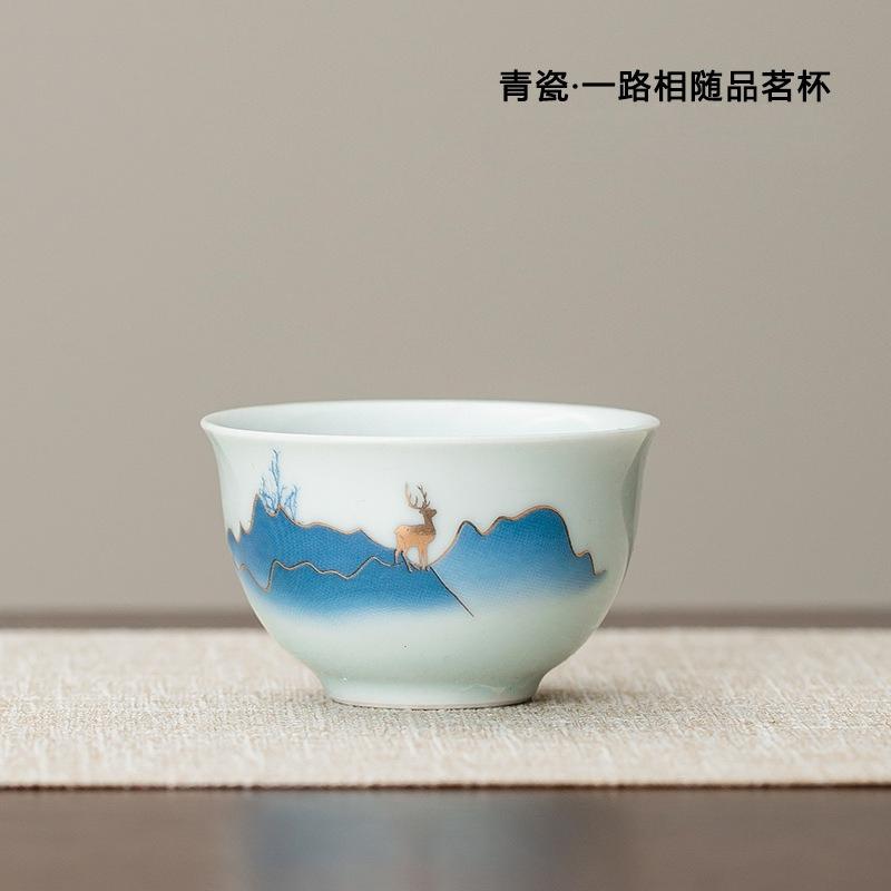 Ceramiczny kubek pojedynczy z malowidłem krajobrazowym, kubek do herbaty, kubek mistrzowski, kubek do degustacji herbaty, kubek do parzenia herbaty, zestaw do herbaty Kung Fu