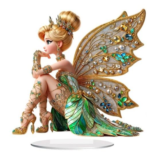 

2D Fairy Tabletop Ornament Sitting Fairy Statue with Butterfly Wing Desktop Acrylic Sign