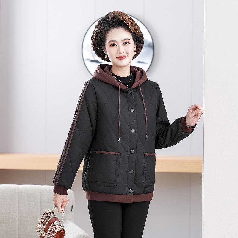 

2024 Осень/Зима Куртка с капюшоном для женщин среднего возраста – Легкое стеганое пальто для мамы XL (90-110 cm bust)