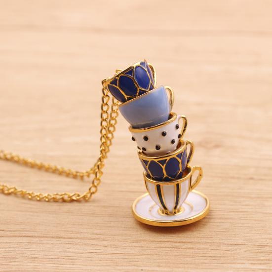 

Necklace Enamel Style Teacup Design Alloy Women Long Necklace for Sweater