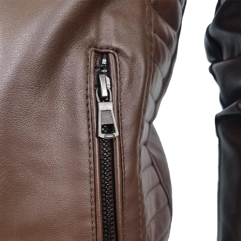 2025 Fashion New Casual Standing Collar Motorcycle Leather Coat Jacket Fashion Men's Leather Coat