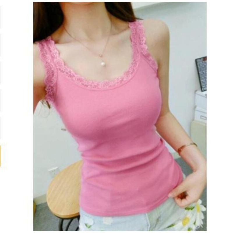 Women's Lace Trim Ribbed Camisole Slim Fit Sleeveless Tank Top