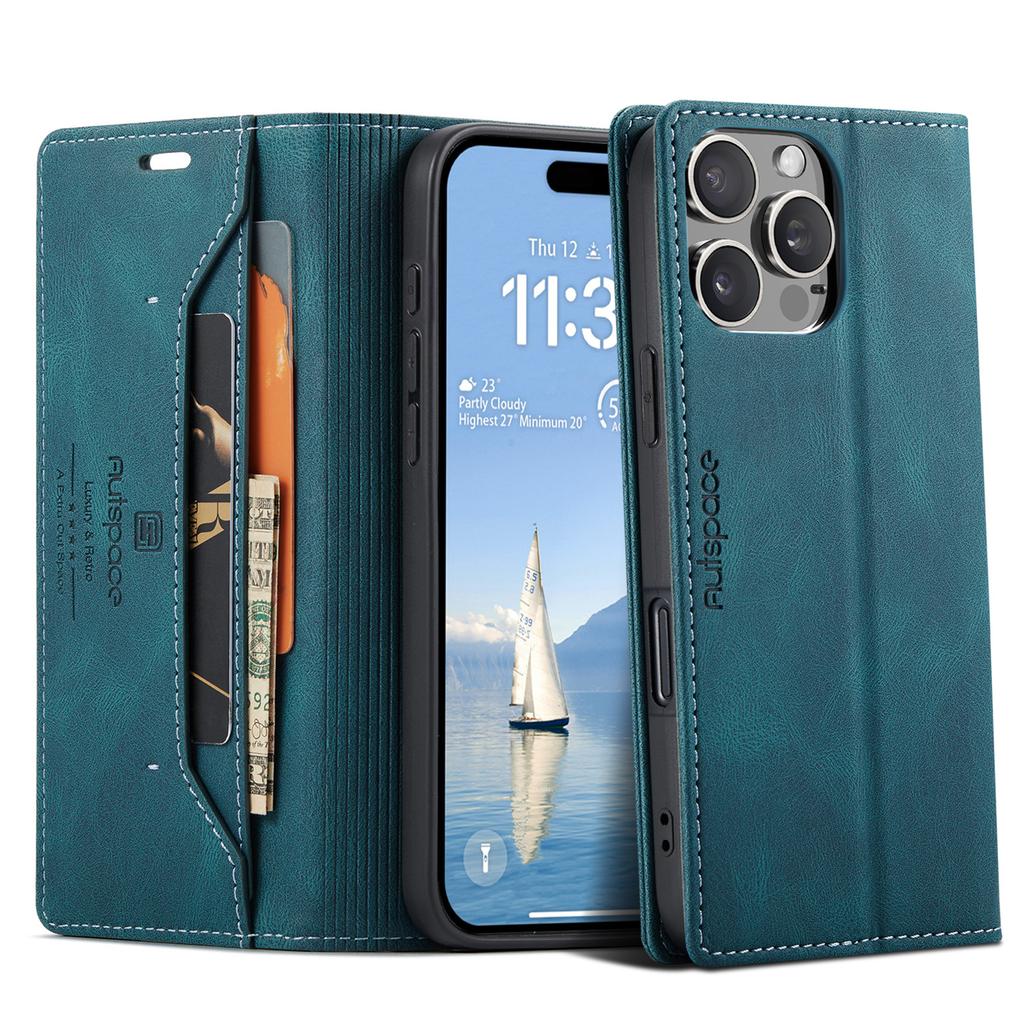 For iPhone 16 Pro Max Vintage Leather Flip Wallet Case with RFID Blocking Card Slot, Matte Retro Folio Cover for Women Men (4 Colors)
