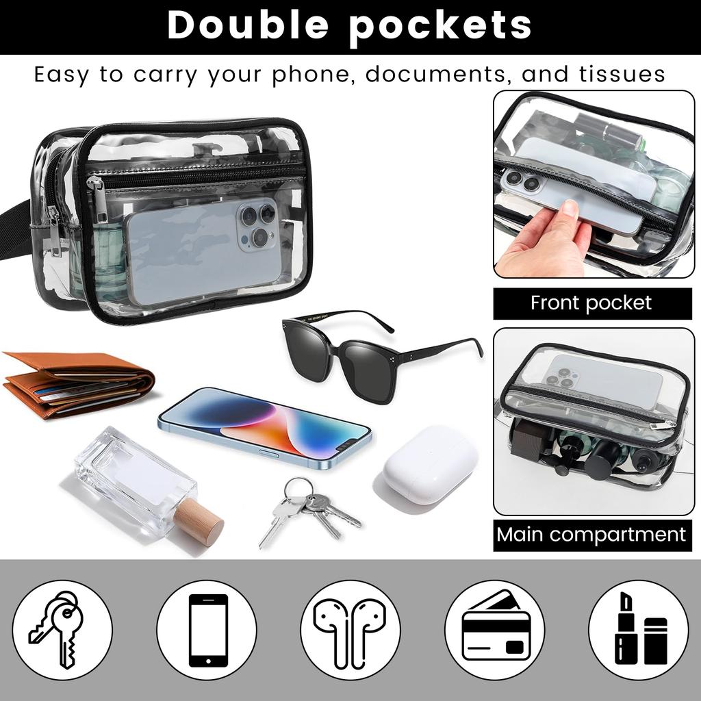 1 Pc Women Transparent Waist Bag Waterproof Clear Fanny Pack Adjustable Strap Casual Crossbody Bag Phone Storage Bags for Travel