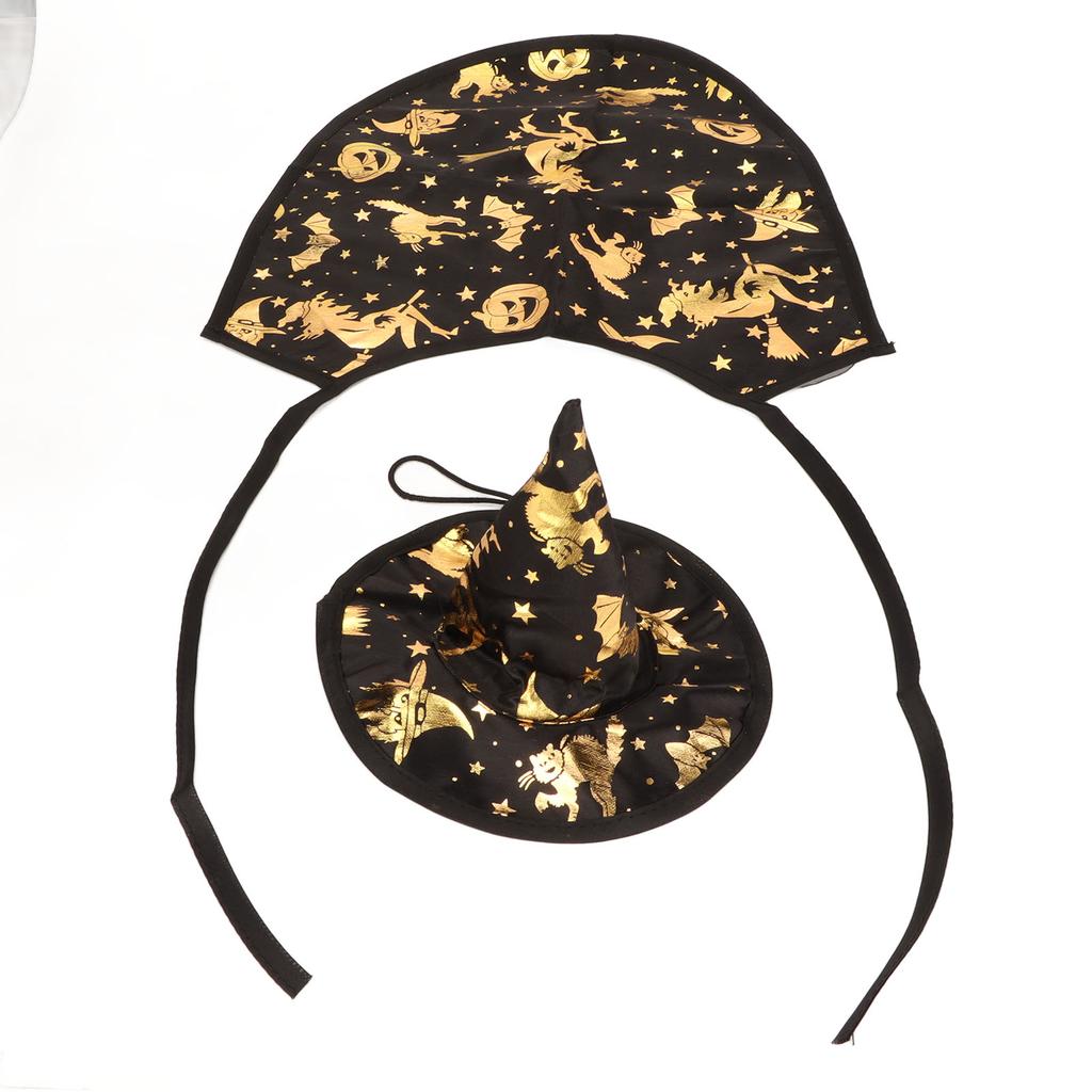Pet Halloween Cape Wizard Hat Adjustable Pet Halloween Apparels for Family Gatherings Parties Photo Shoot