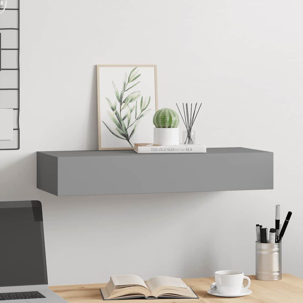 Vidaxl Półka Ścienna Z Szufladą, Szara, 60 X 23,5 X 10 Cm, Mdf