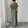 Women's Summer Fashion Color Off Shoulder Split Elegant Slimming Hip Hugging Dress