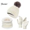 Thermal Fleece Lined Winter Accessories Hat Neck Warmer Gloves Set, Knitted Beanies with Pompom, Touch Warm And Scarf Set Screen Gloves, Knit for Men