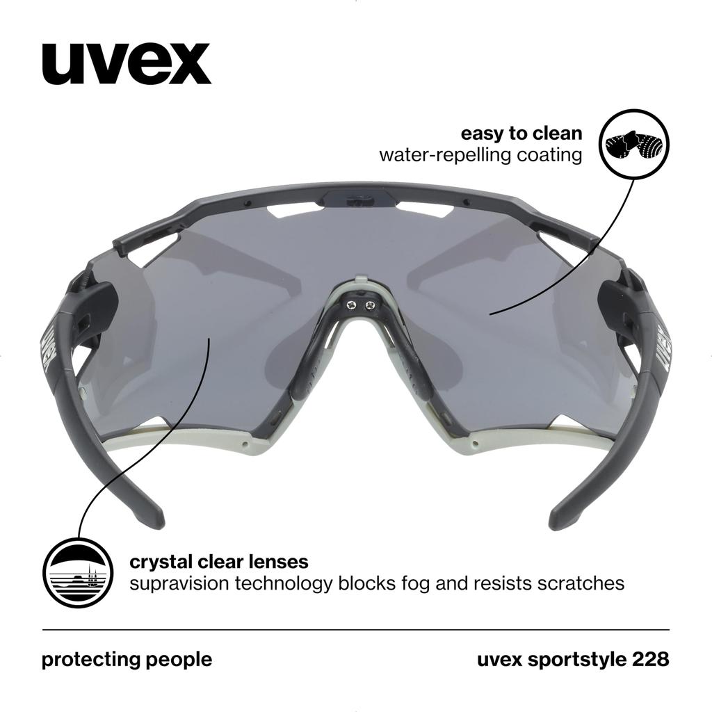 Uvex Sportstyle 228 Sports Sunglasses with UV400 Mirrored for Cycling and Outdoor Activities Protection, Anti-Fog, Lenses,