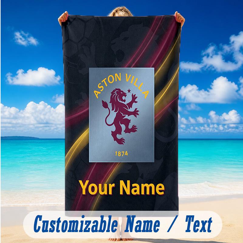 Beach Towel Custom Name Text, Quick Dry Large Towel For Beach HomeAston Villa