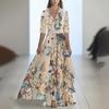 Ladies' Casual And Fashionable Solid Color Printed Patchwork V-neck Long  Dress
