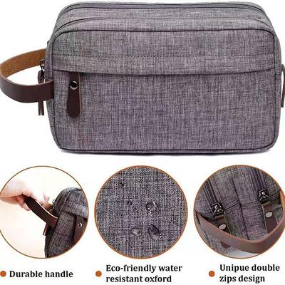 Casual Canvas Cosmetic Bag With Leather Handle Travel Men Wash Shaving Women Toiletry Storage Waterproof Organizer Bag