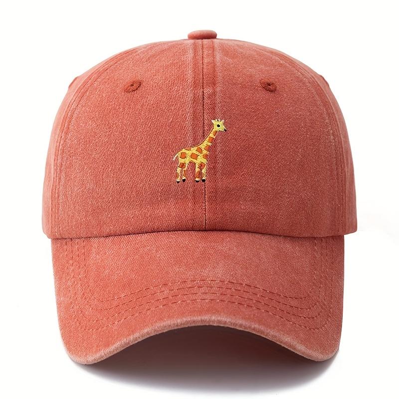 A Unisex Fashionable and Versatile Baseball Cap with Giraffe Featuring a Classic Vintage Washed Outdoor Lightweight Curved Brim