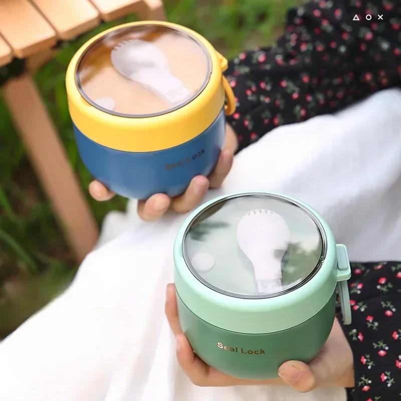 New Stainless Steel Lunch Box Drinking Cup With Spoon Food Thermal Jar Insulated Soup Thermos Containers Thermos Lunchbox Bag