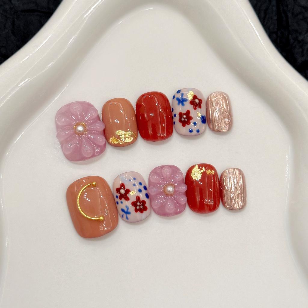 10 Pcs Cute Cartoon Pattern Handmade Press On Nails Full Cover False Nail Tips Stick On Manicure