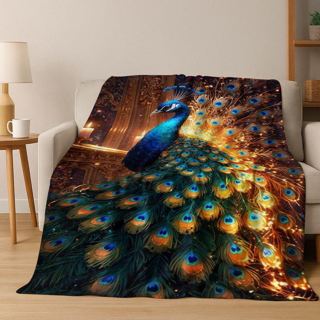 3D Colorful Peacock Romantic Birds Dream Flannel Blanket,Cozy Soft Throw Blanket for Home Bedroom Bed Sofa Picnic Cover Gift Kid