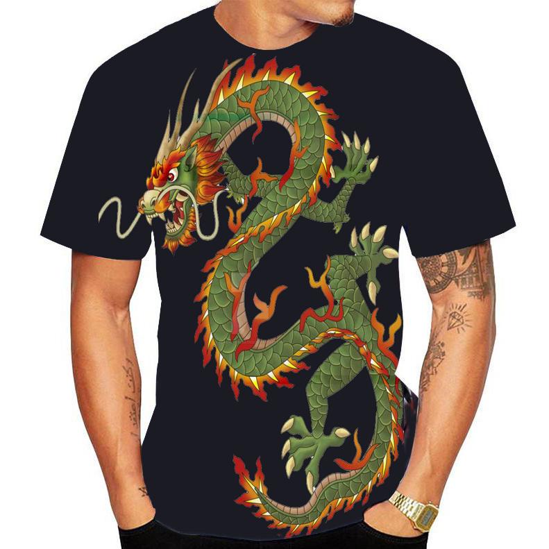 

Футболка с 3D принтом дракона, весна-лето, женская и мужская одежда, большие размеры, свободные топы с круглым вырезом и короткими рукавами, дышащие рубашки для пар 6XL