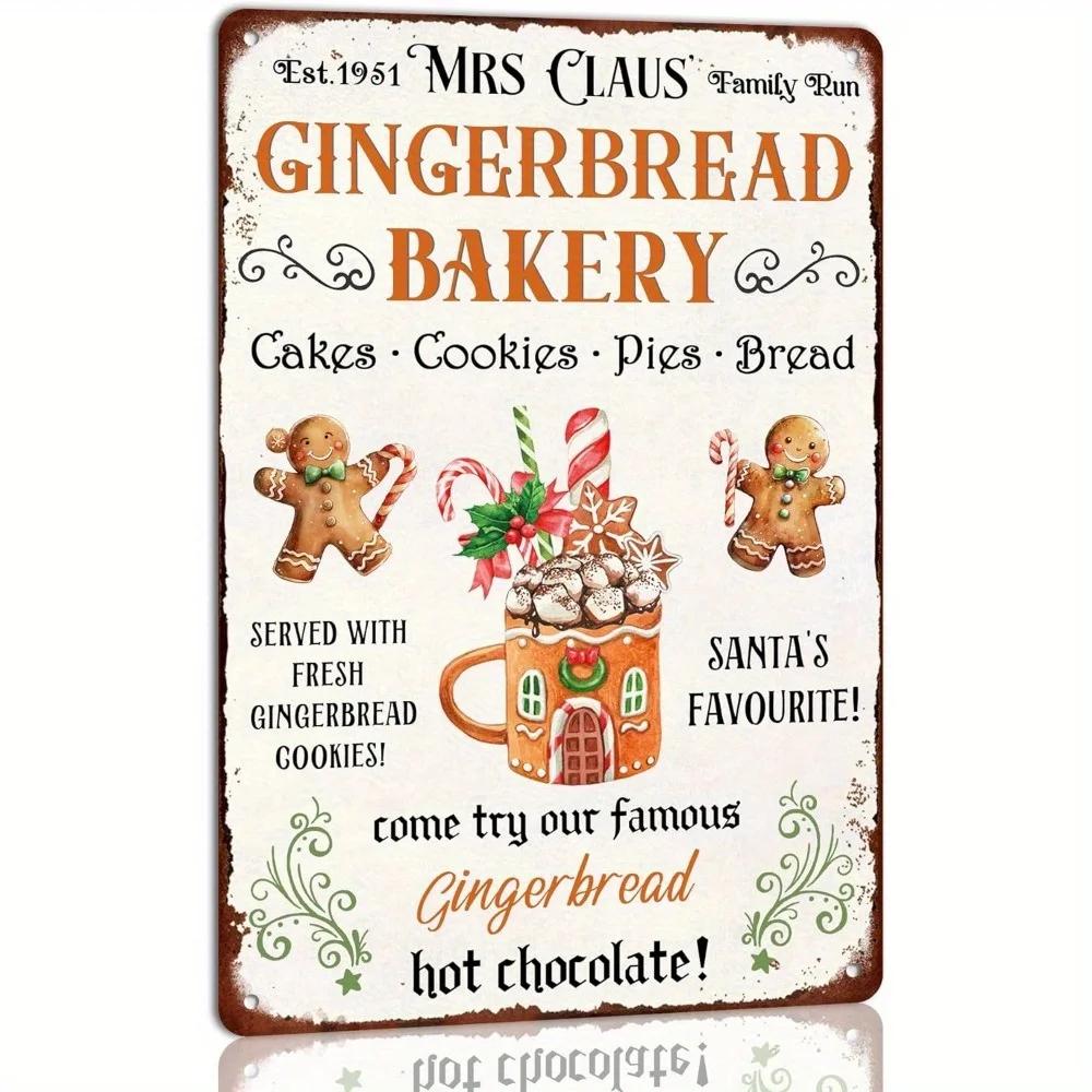 Mrs Claus Gingerbread Bakery Metal Sign Perfect Christmas Themed Retro Poster for Your Kitchen Cafe Bar or Farmhouse Xmas Wall 20x30cm（7.8x11.8inch）