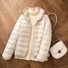 Weiße Entendaune leichte Daunenjacke Damen kurz neu leicht warm Mode Kapuze leichte Jacke