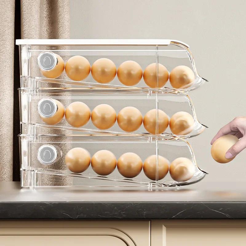 2-layer Sliding Storage Egg Box Refrigerator Kitchen Storage Automatic Rolling Egg Box Home Kitchen Accessories Organizer