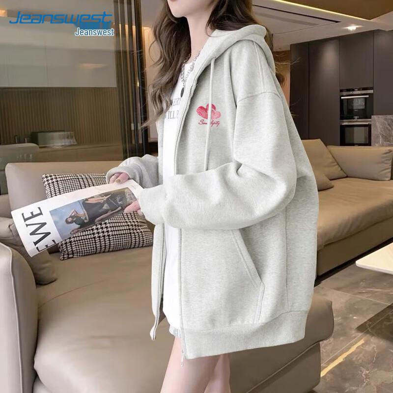 JEANSWEST Women's Oil Painting Heart Zip-Up Hoodie