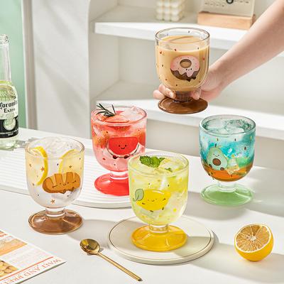 Cartoon Glass Cup for Women High Aesthetic Juice Cold Drink Milk Cup Home Use Cute Design