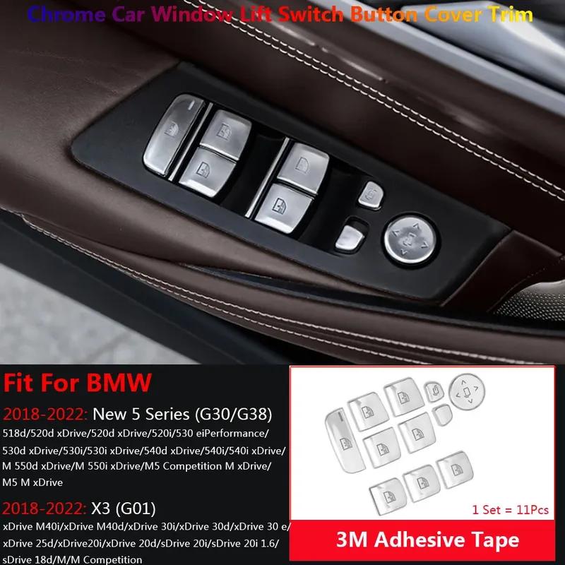 11Pcs Car Door Window Lift Switch Button Cover Trim For BMW 5 G30 G38 X3 G01 2018- Auto Interior Inner Sticker Accessories