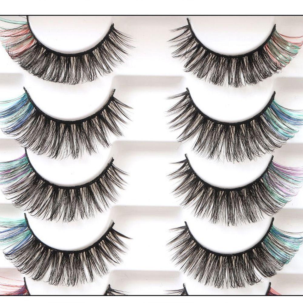 Bright Colors Simulation Eye Eyelashes 8 Pairs 3D Curled False Eyelashes Colored Eyelashes  Parties