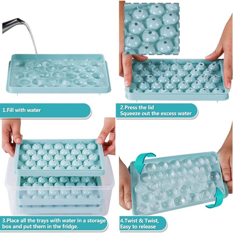 1-5PCS Ice Mold with Lid Diamond Design Easy Release 3D Round Ice Ball Maker Plastic Freezer Tray for Whiskey Cocktails Reusable