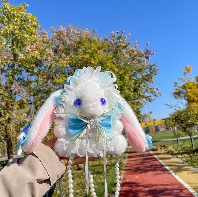 Lolita Butterfly Rabbit Details Student Plush Bag Handheld And Strap Shoulder