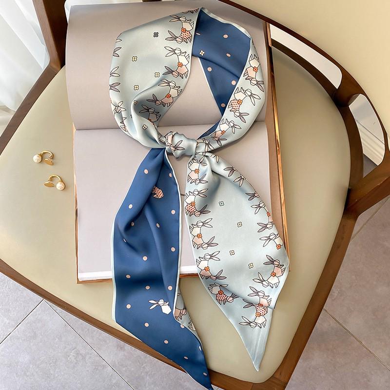 Korean Polka Dot Skinny Scarf: Imitation Silk Spring/Summer Neck Scarf & Headband Tie for Women